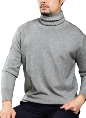Pull Col Roule Confort Gris Clair Homme 5
