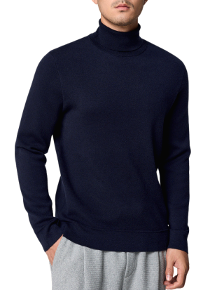 Pull Col Roule Laine Doux Bleu Marine Homme 2