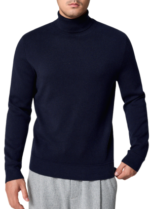 Pull Col Roule Laine Doux Bleu Marine Homme 8