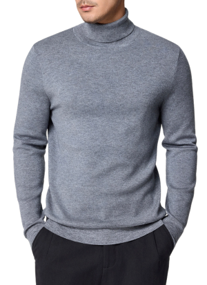 Pull Col Roule Laine Doux Gris Homme 3