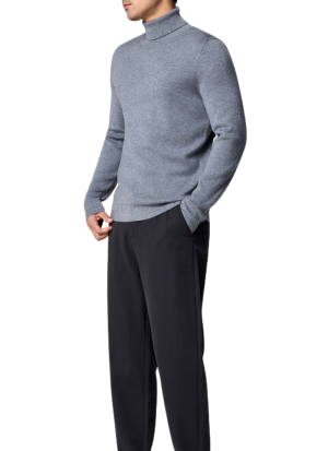 Pull Col Roule Laine Doux Gris Homme 6