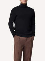 Pull Col Roule Laine Doux Noir Homme 4