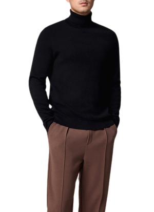 Pull Col Roule Laine Doux Noir Homme 4