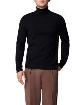 Pull Col Roule Laine Doux Noir Homme 5