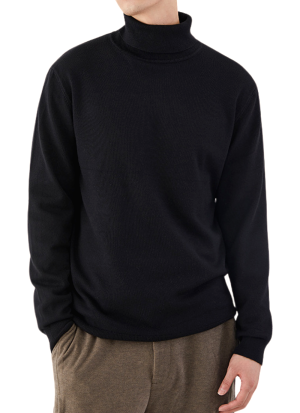 Pull Col Roule Noir Essentiel Homme