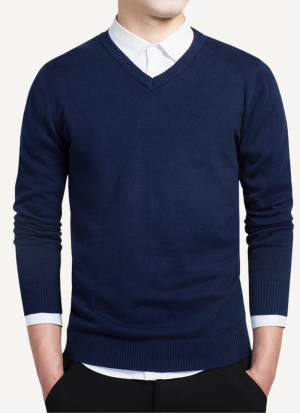 Pull Homme Col V Bleu Fonce