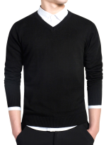 Pull Homme Col V Noir En Coton