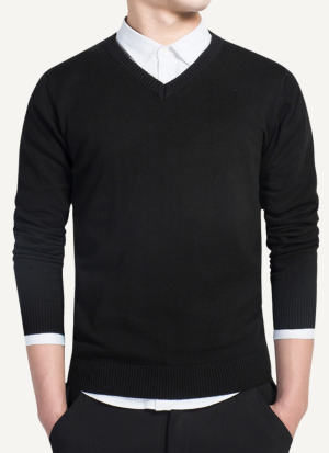 Pull Homme Col V Noir En Coton