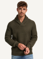 Pull Col Châle Gaufré Vert Kaki