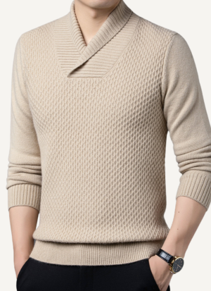 Pull Col Châle Moderne Texturé Beige