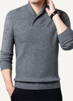 Pull Col Châle Moderne Texturé Gris 1