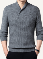 Pull Col Châle Moderne Texturé Gris