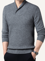 Pull Col Châle Moderne Texturé Gris 2