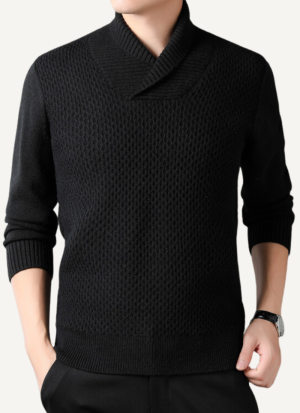 Pull Col Châle Moderne Texturé Noir