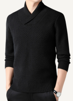 Pull Col Châle Moderne Texturé Noir