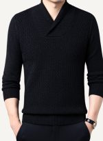 Pull Col Châle Moderne Texturé Noir 3