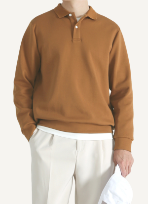 Pull Col Polo Coton Caramel Héritage Homme