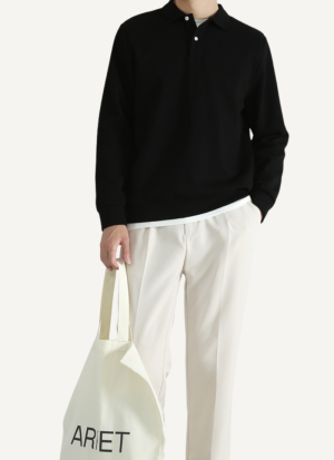 Pull Col Polo Coton Noir Héritage Homme