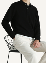 Pull Col Polo Coton Noir Héritage Homme 3