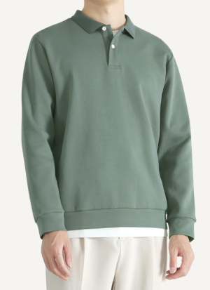 Pull Col Polo Coton Vert Héritage Homme