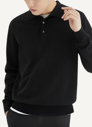 Pull Col Polo Essentiel Manches Longues Noir