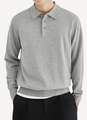 Pull Col Polo Manches Longues Gris
