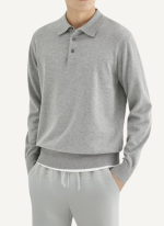 Pull Col Polo Manches Longues Gris 2